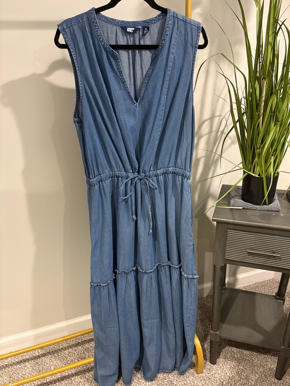 Lands' End Sleeveless Chambray Maxi Dress in Light Blue